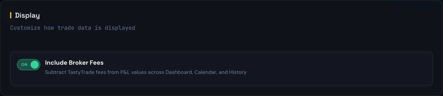 The Include Broker Fees toggle on the Dashboard Settings page