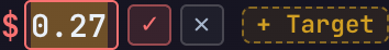 Editing a stop price inline on a trade card, with Confirm and Cancel controls