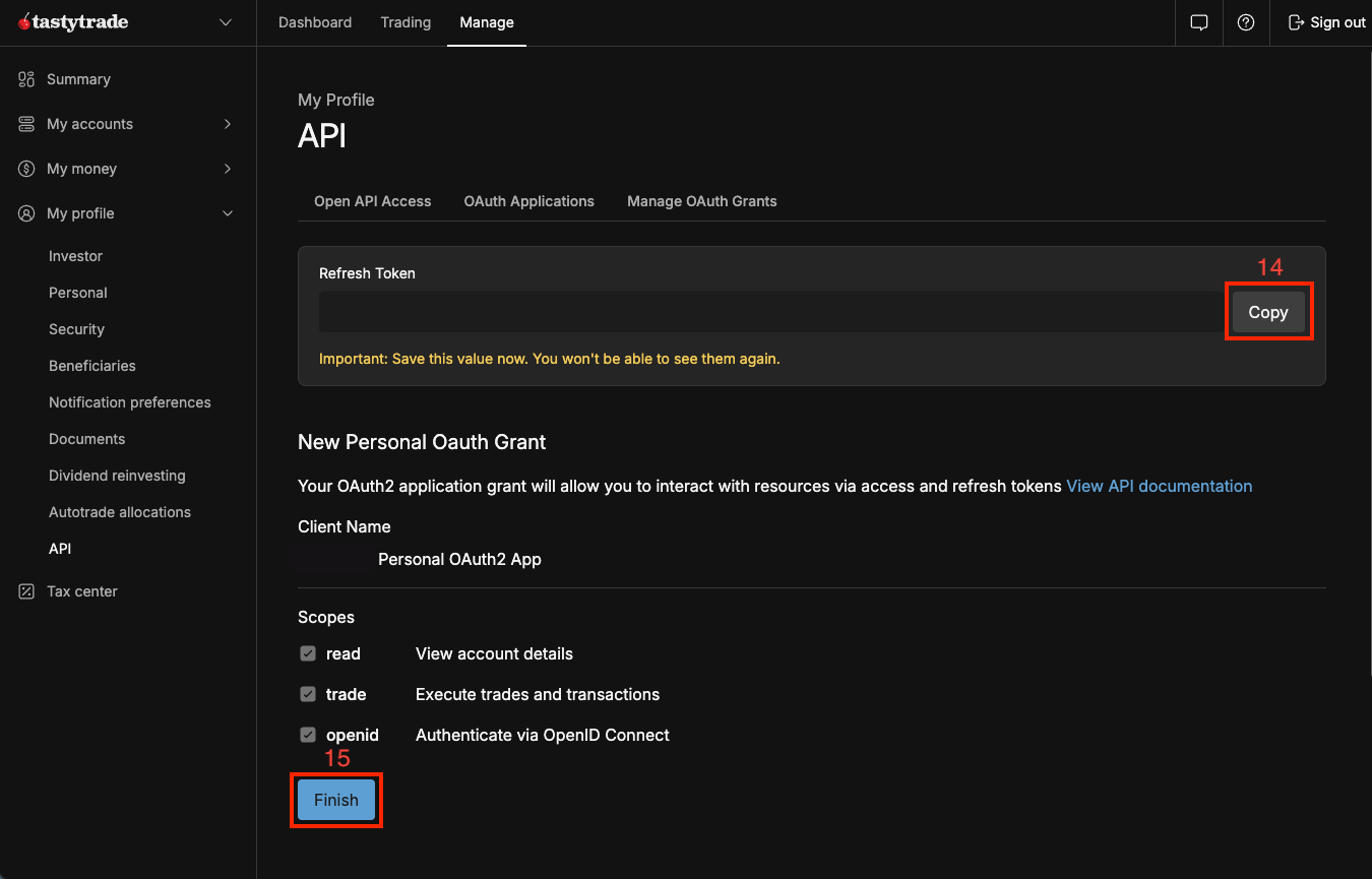 The refresh token to copy