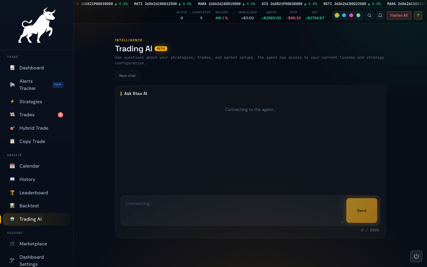 The Trading AI chat where you ask questions about your account in plain English
